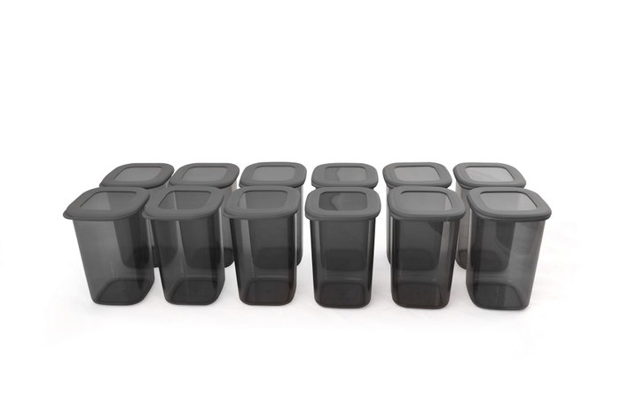 Hermia BNMPOLYAS12-120 Juego de 12 Cajas de Almacenaje de Plástico Gris, 1200 ml